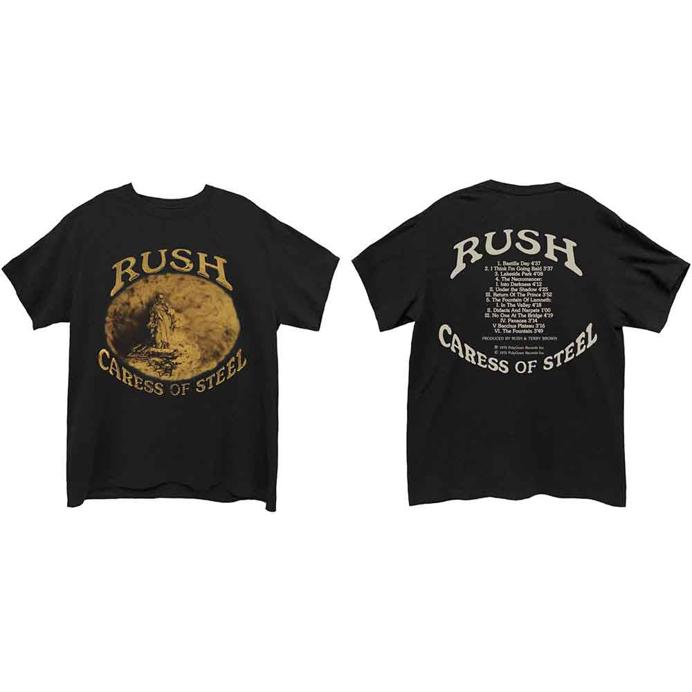 Rush Unisex T-Shirt Caress of Steel (Back Print) Black (M)