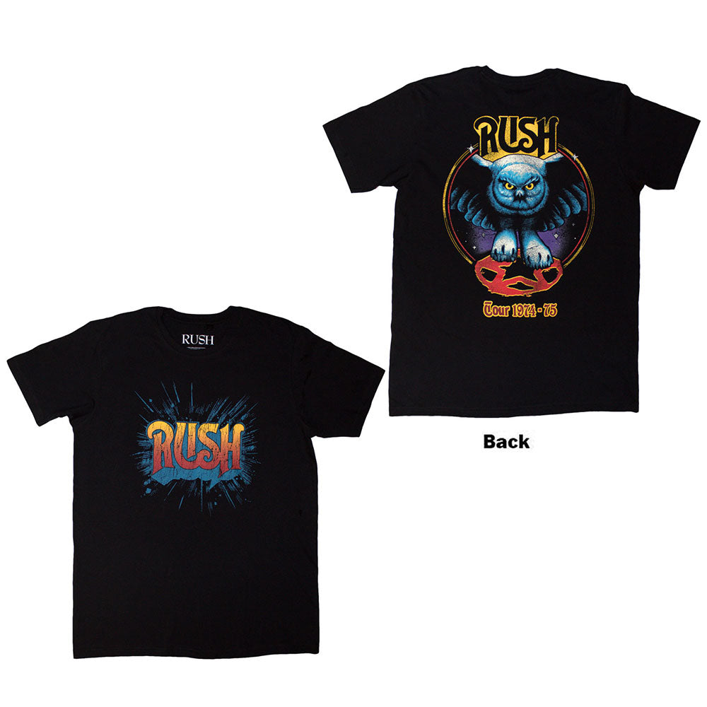 Rush Unisex T-Shirt Tour '74-'75 (Back Print) Black (S)