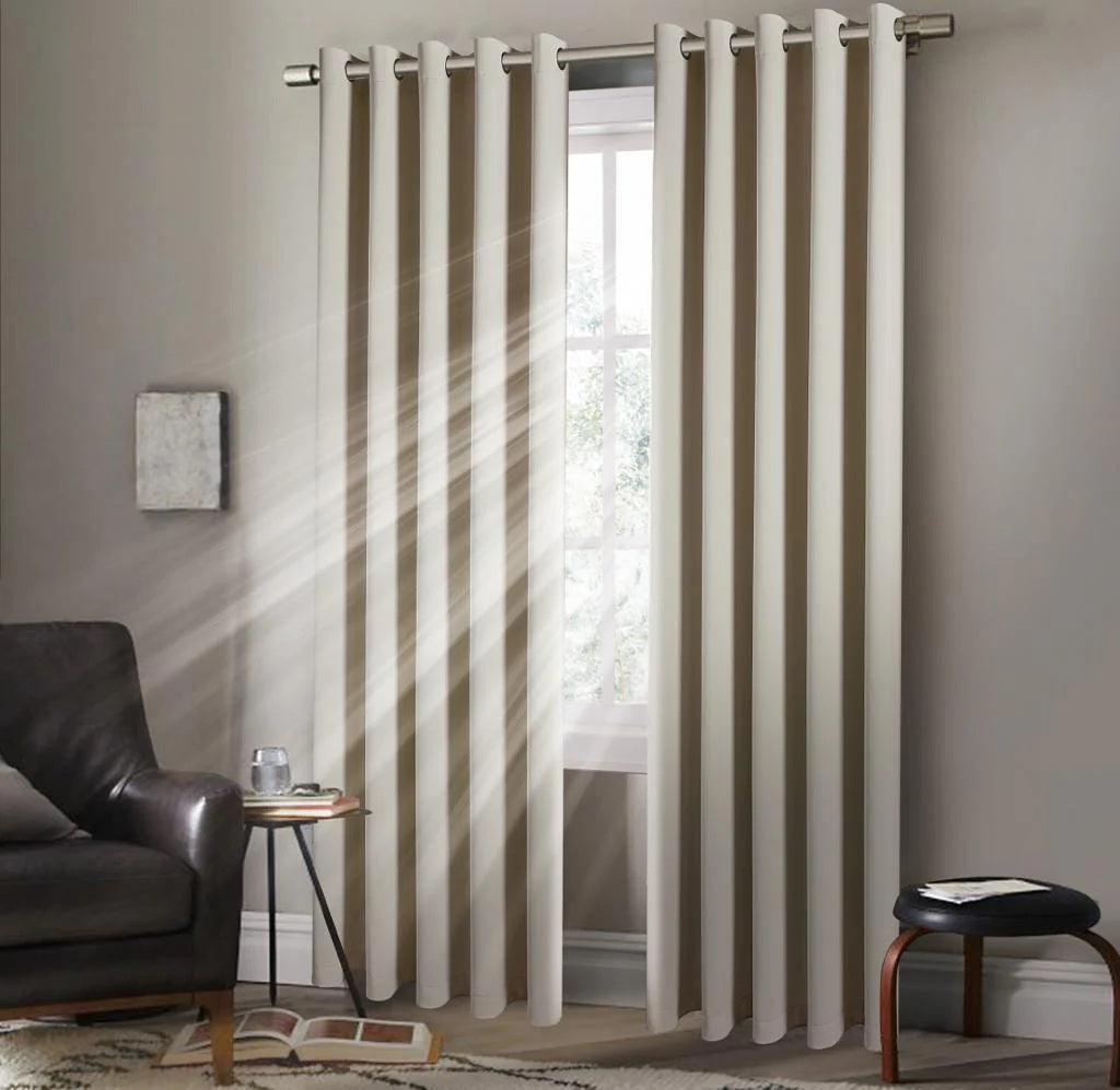 Thermal Blackout Plain Curtains Eyelet Ring Top 66" x 90" Cream