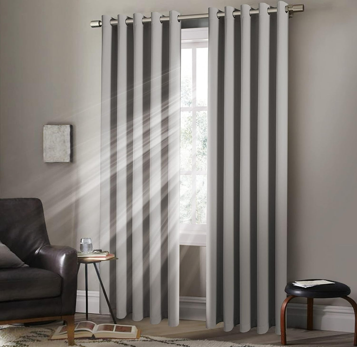 Thermal Blackout Plain Curtains Eyelet Ring Top 90" x 90" Silver