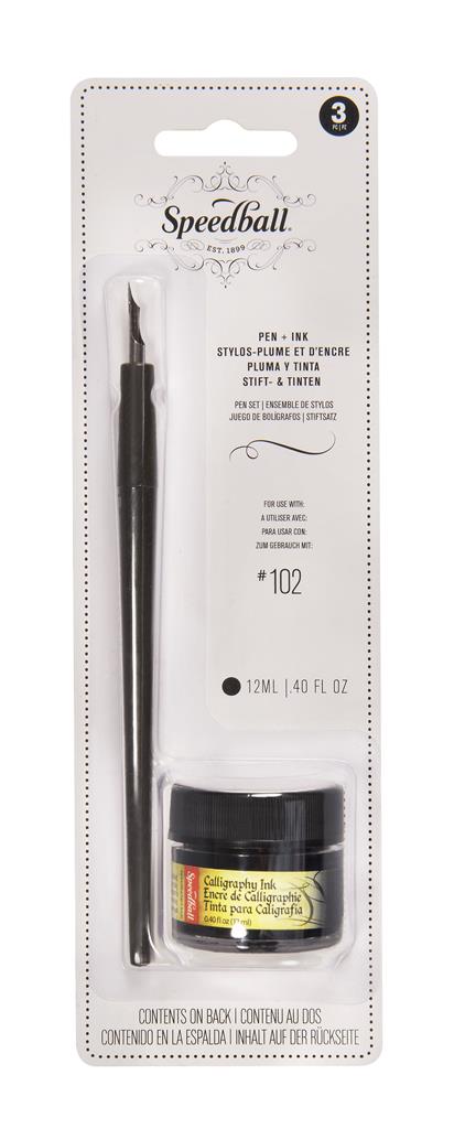 Speedball Calligraphy Pen Set Crow Quill #102 with 12ml Black Ink