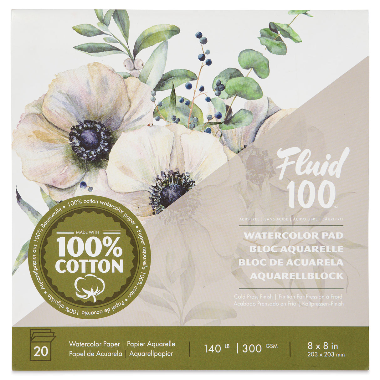 Speedball Fluid 100 Cold Press 8" x 8" 300gsm Watercolour Block (20shts)