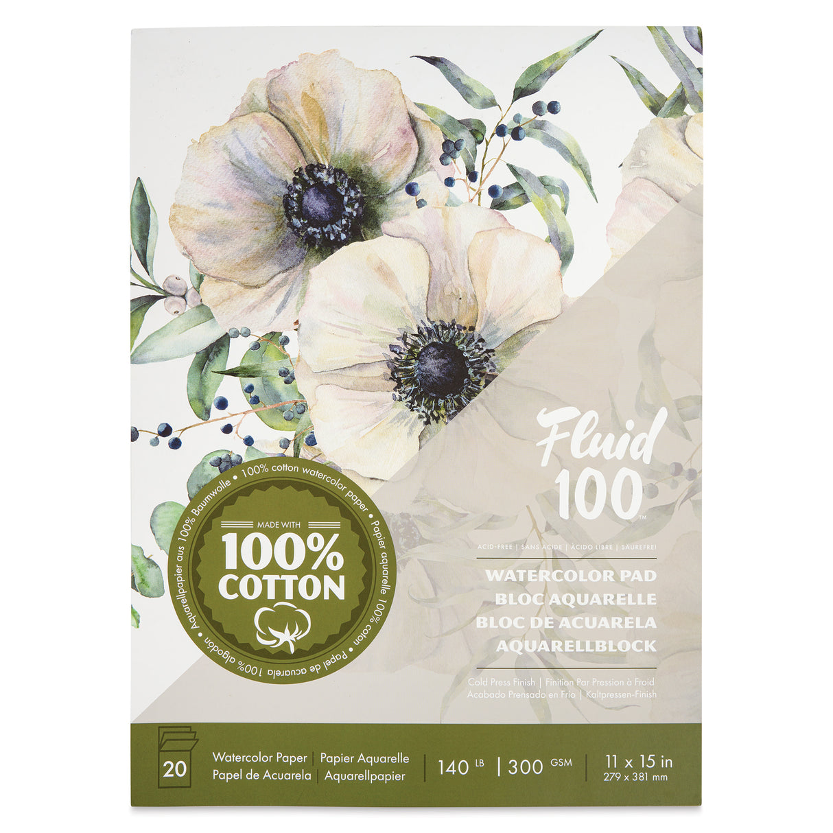 Speedball Fluid 100 Cold Press 11" x 15" 300gsm Watercolour Block (20shts)