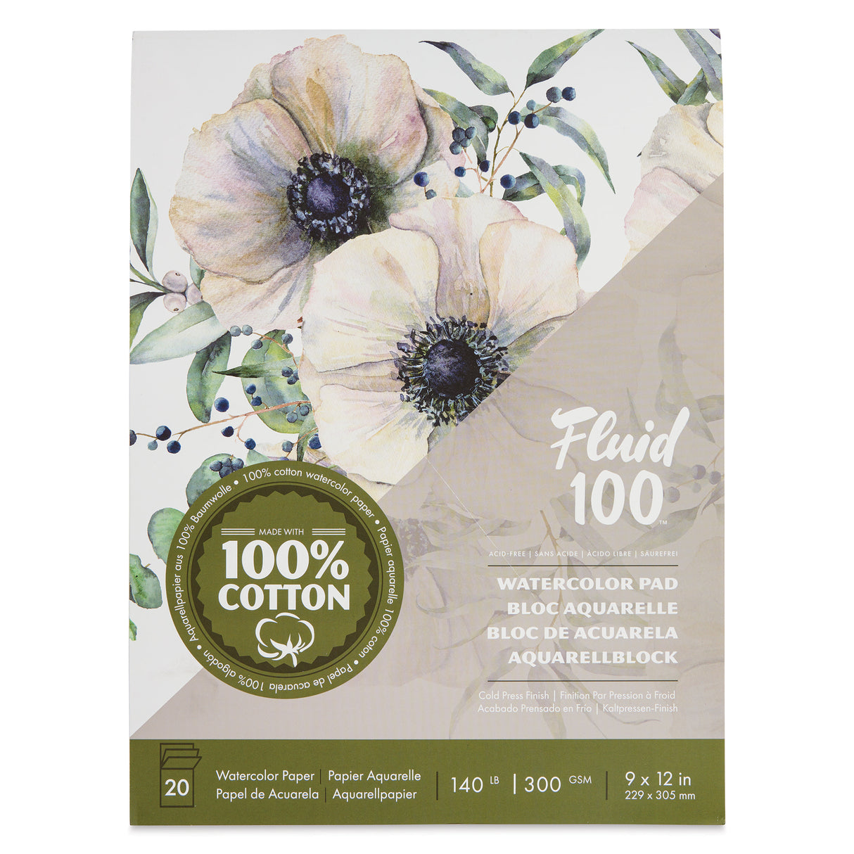 Speedball Fluid 100 Cold Press 9" x 12" 300gsm Watercolour Block (20shts)
