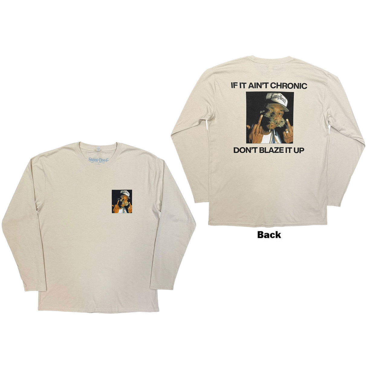 Snoop Dogg Unisex Long Sleeve T-Shirt Middle Finger (Back Print) Sand (S)