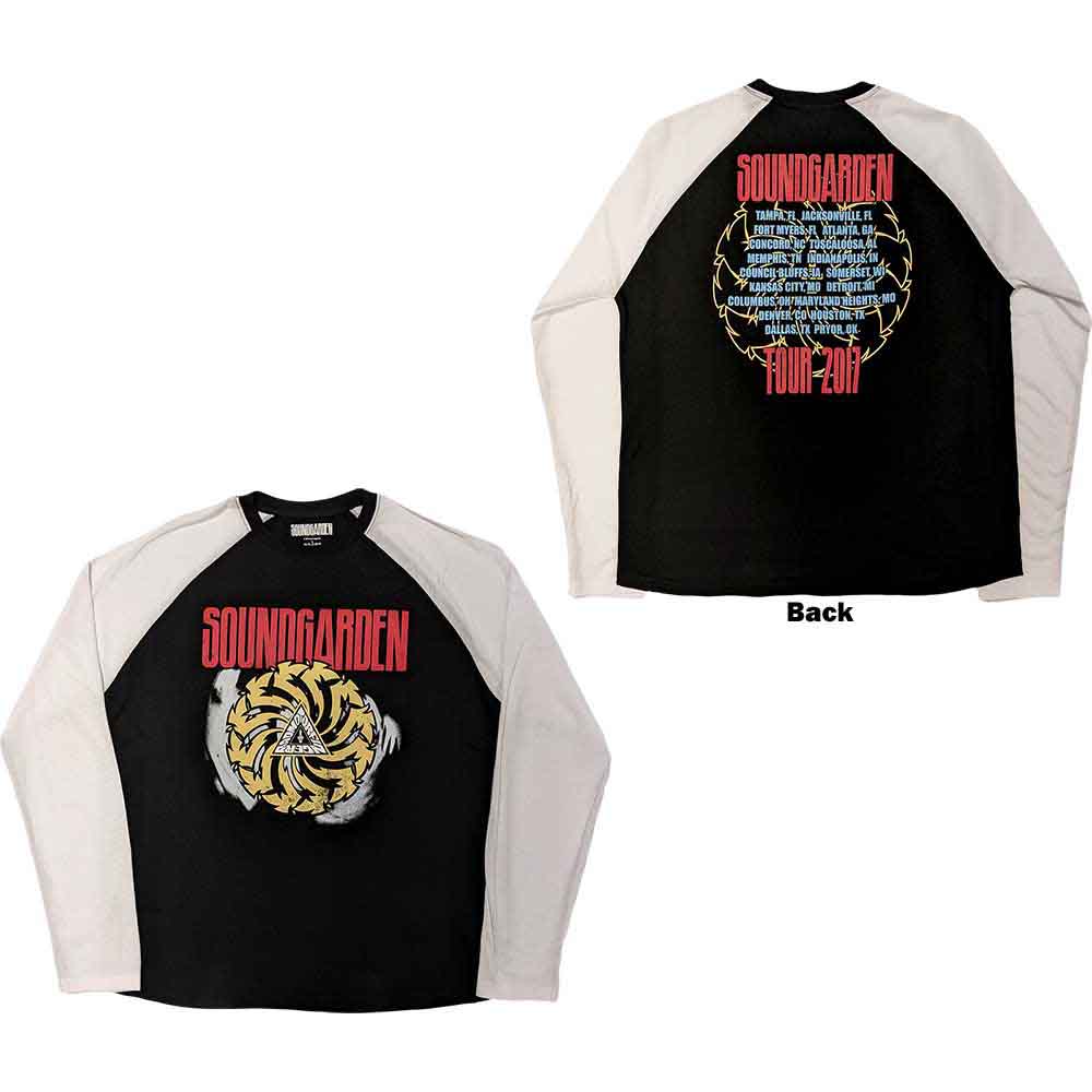 Soundgarden Unisex Raglan T-Shirt Tour 2017 (Back Print) Black/White (S)