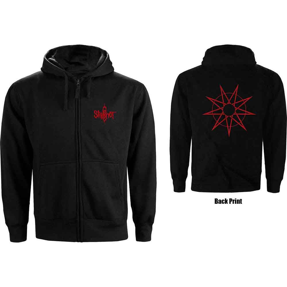 Slipknot Ladies Zipped Hoodie 9 Point Star (Back Print) Black (XL)