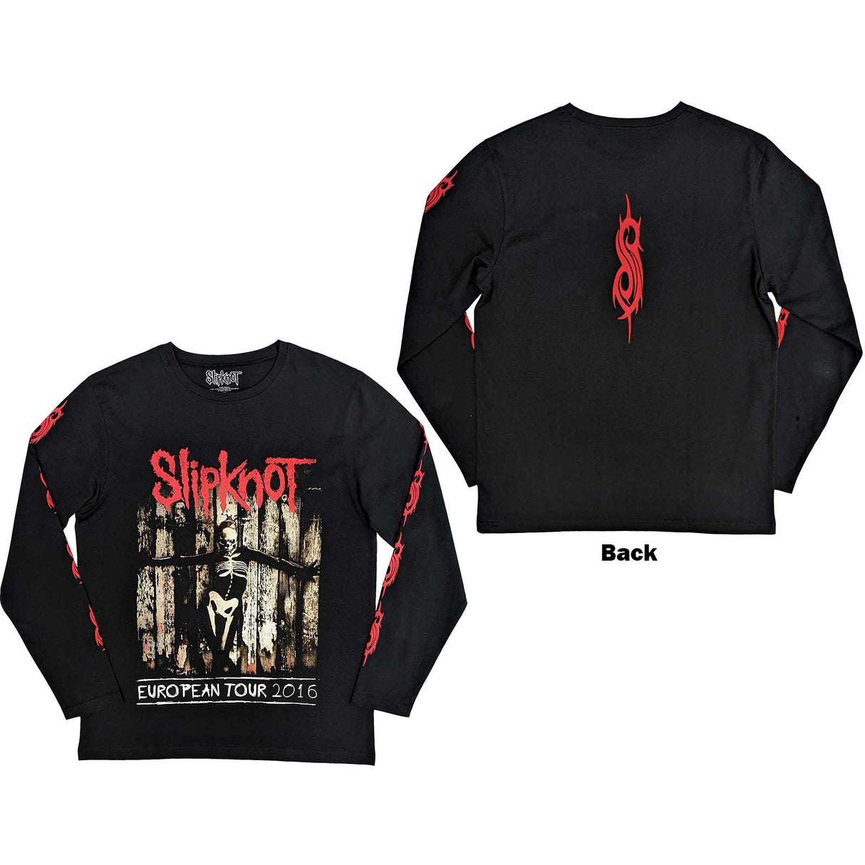 Slipknot Unisex Long Sleeve T-Shirt Skeleton Flag (Back/Arm) Black (S)