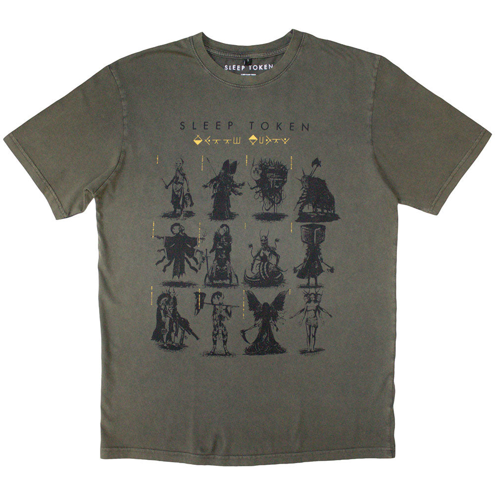Sleep Token Unisex Stone Wash T-Shirt Grid Green (S)