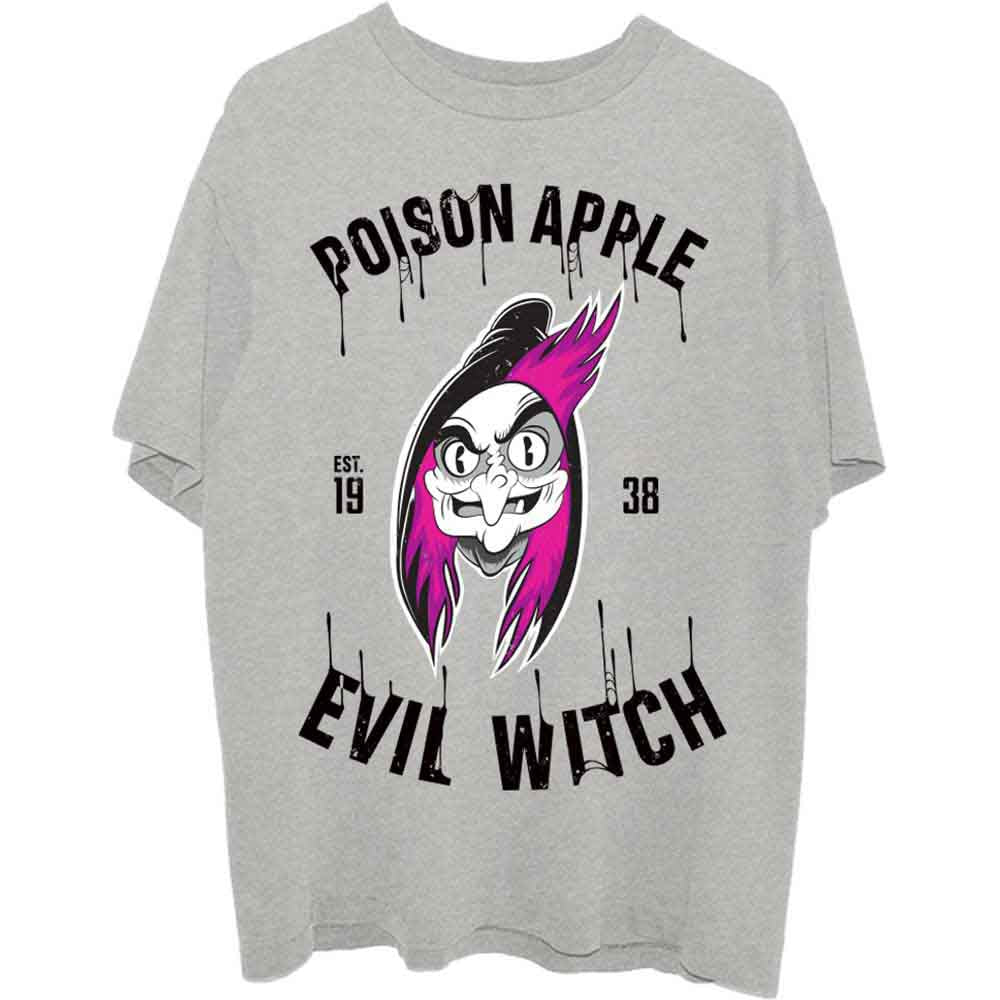 Disney Unisex T-Shirt Snow White Evil Witch Poison Apple Grey (S)