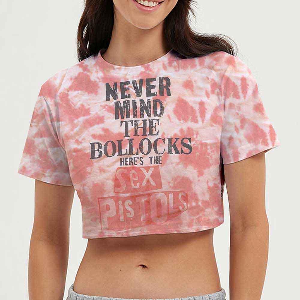 The Sex Pistols Ladies Crop Top Never Mind the Bol**cks (Dye-Wash) Pink (XL)