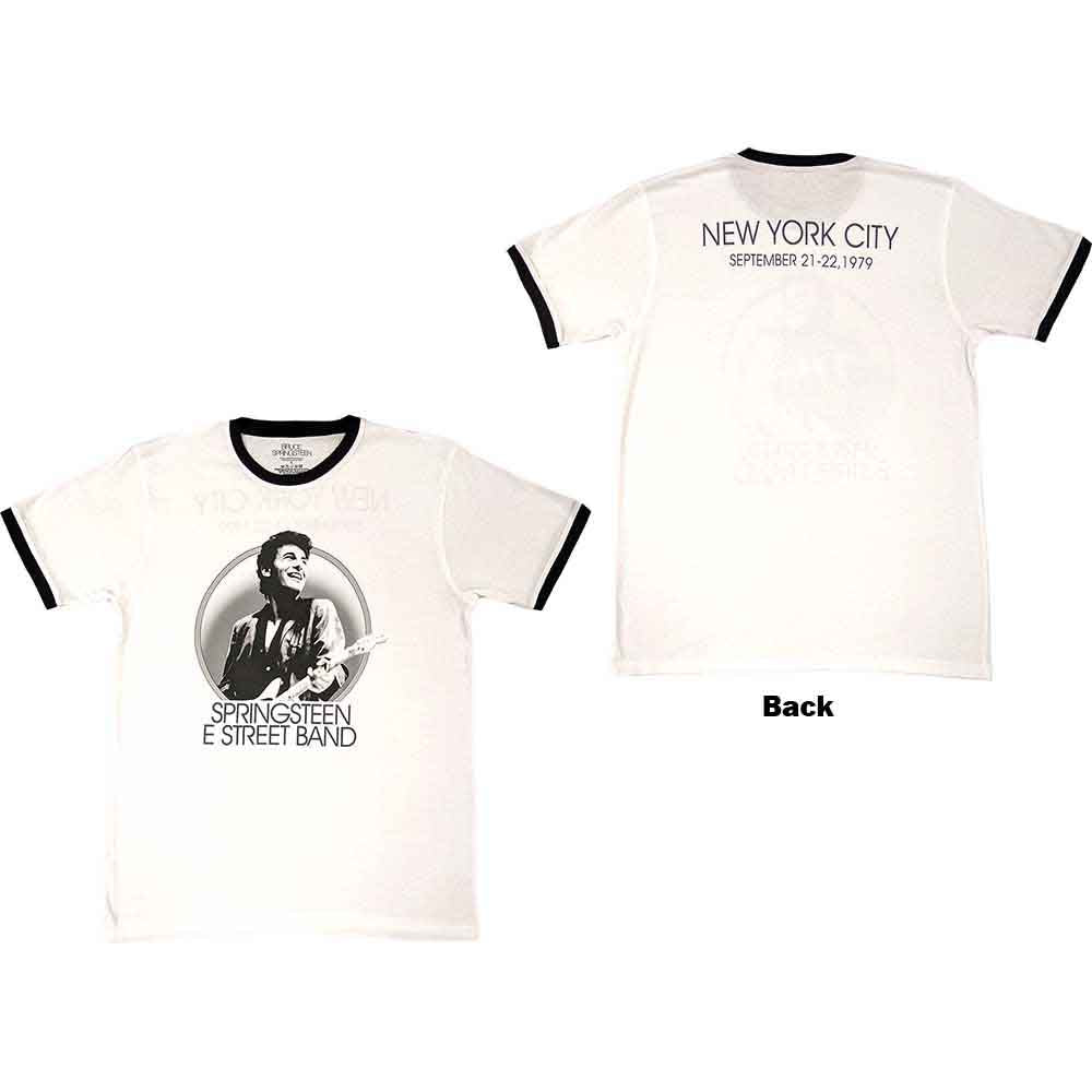 Bruce Springsteen Unisex Ringer T-Shirt NYC (Back Print) White (S)
