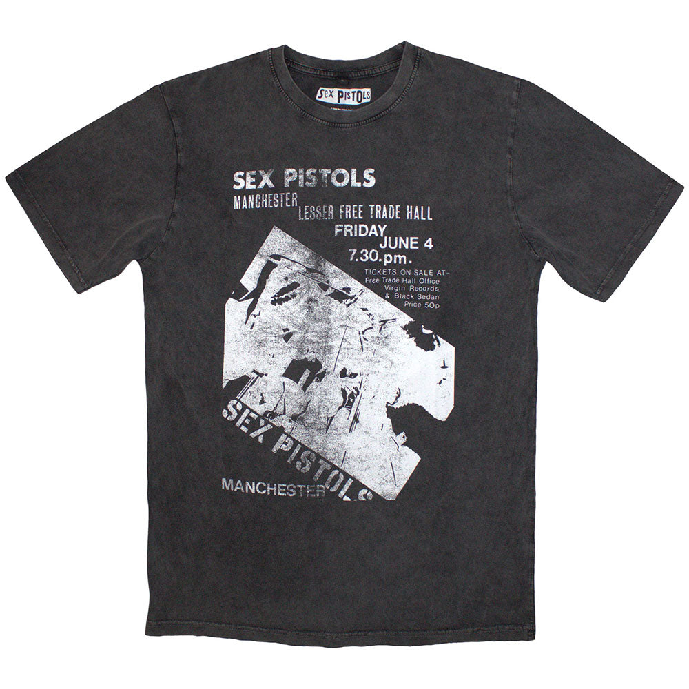 The Sex Pistols Unisex Stone Wash T-Shirt Manchester Flyer Grey (M)