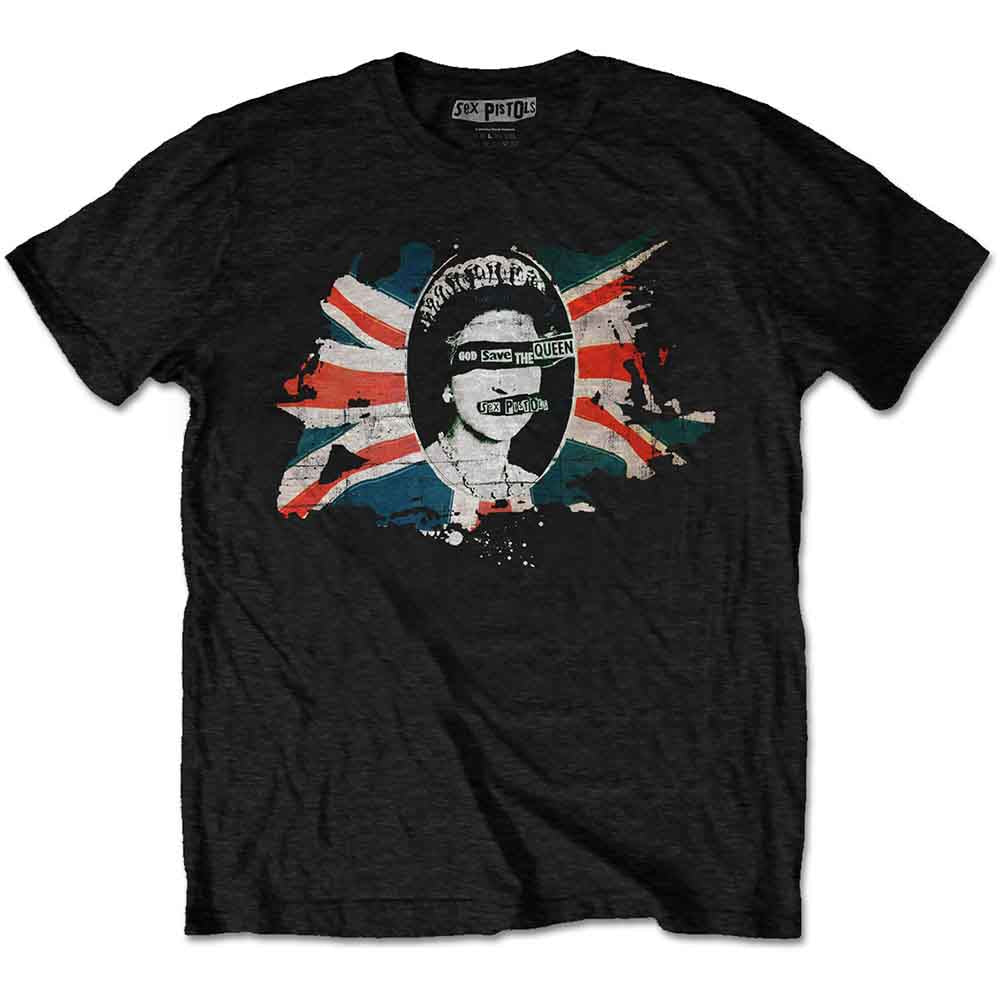 The Sex Pistols Unisex T-Shirt God Save The Queen Union Jack Black (L)