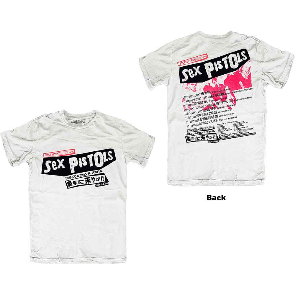 The Sex Pistols Unisex T-Shirt Filthy Lucre Japan (Back Print) White (S)