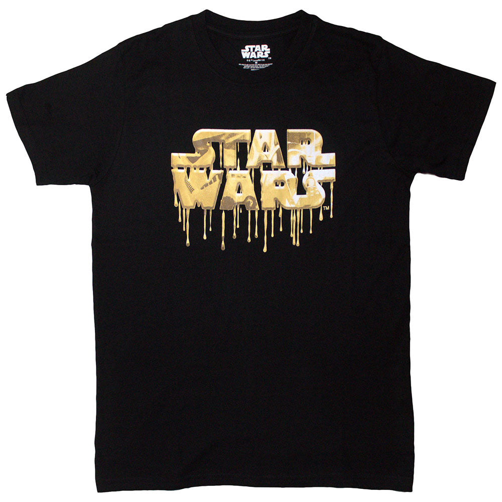 Star Wars Unisex T-Shirt Gold Drip Logo Black (L)