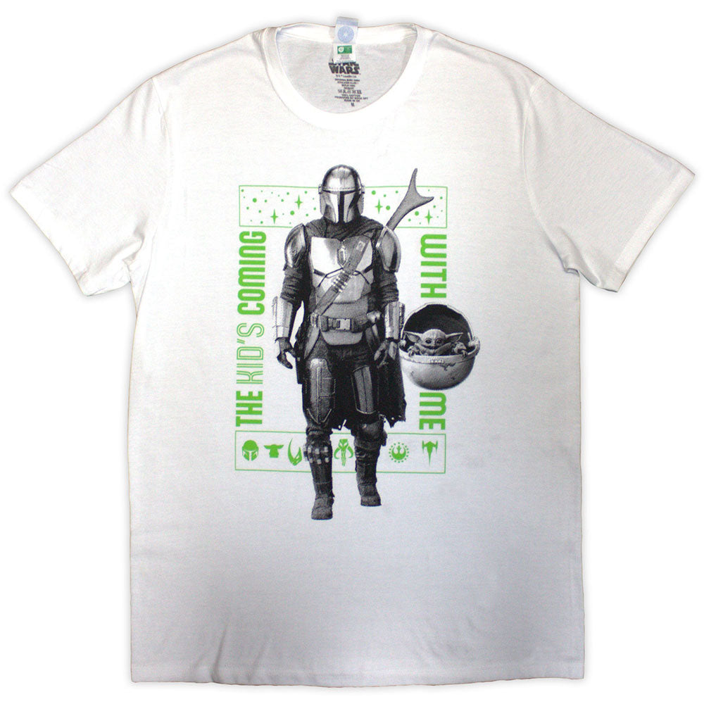 Star Wars Unisex T-Shirt The Mandalorian Kid's Coming With Me White (M)