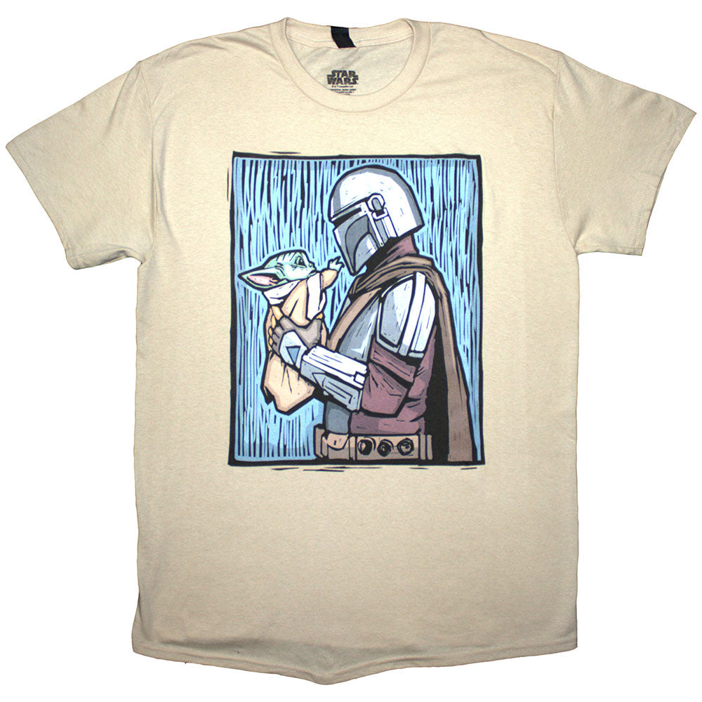 Star Wars Unisex T-Shirt The Mandalorian Holding Grogu Natural (XL)