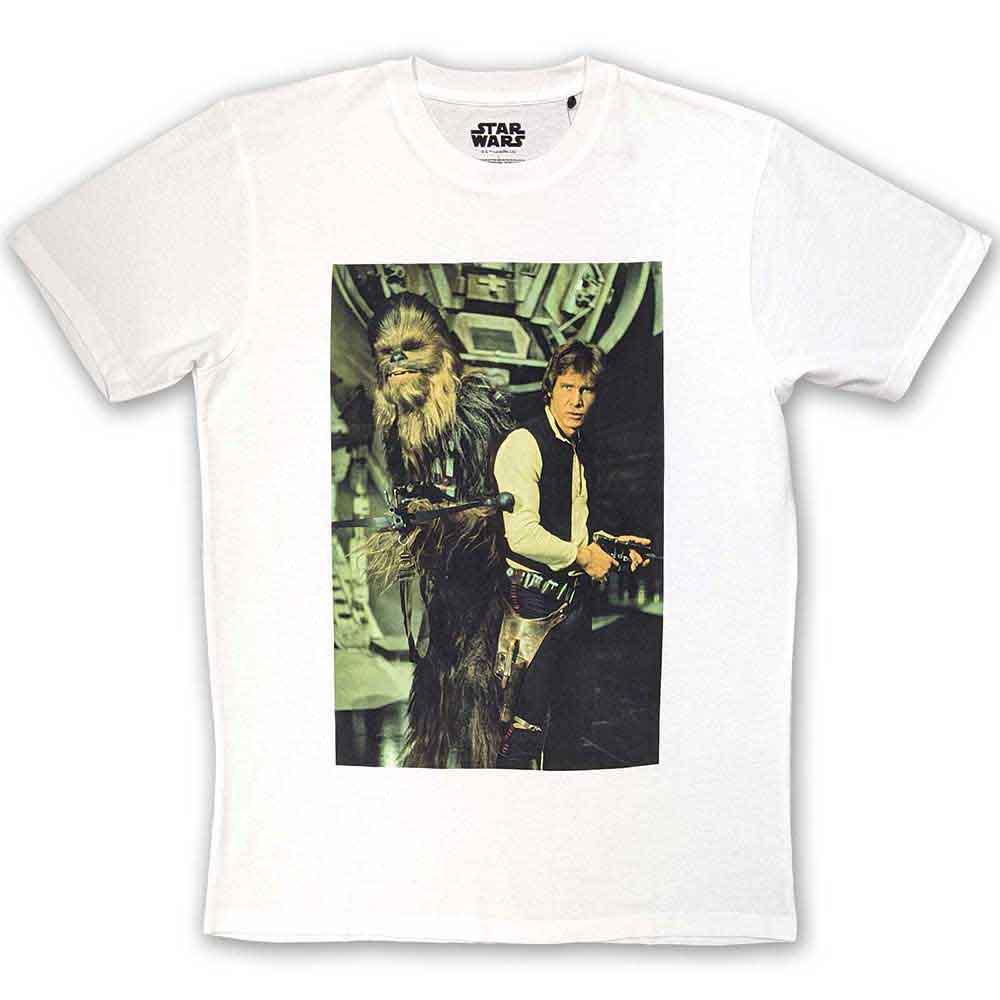 Star Wars Unisex T-Shirt Chewbacca & Han Stare White (M)