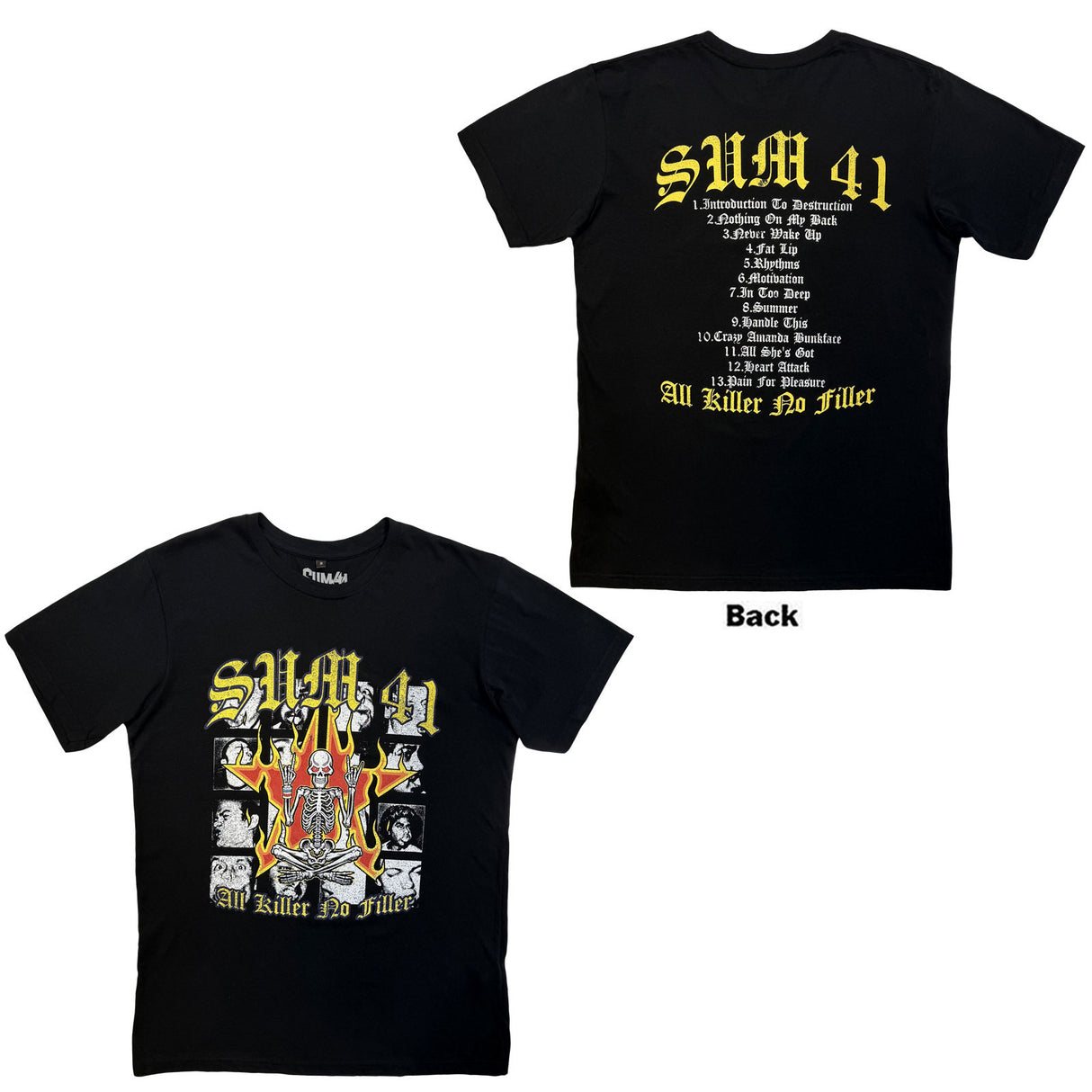 Sum 41 Unisex Carbon T-Shirt All Killer No Filler Tracklist (Back Print) Black (M)