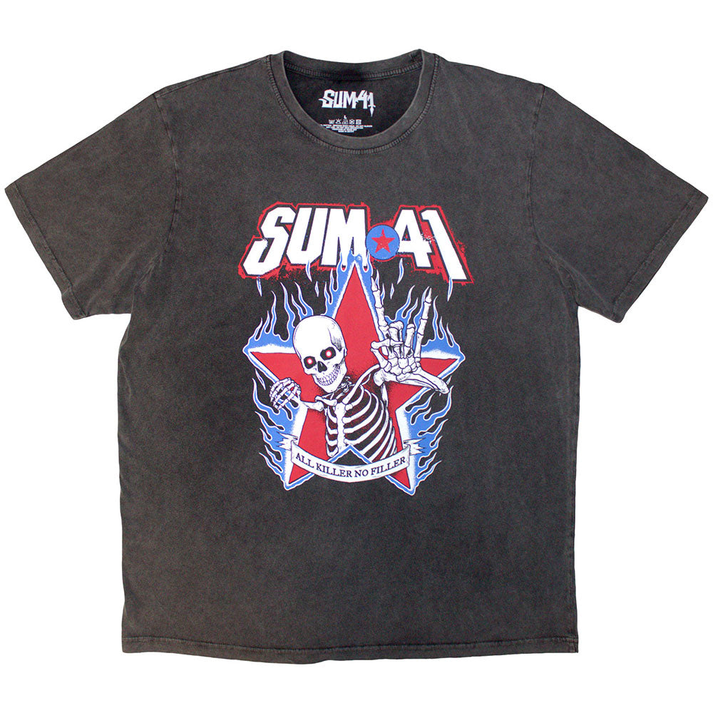 Sum 41 Unisex Stone Wash T-Shirt All Killer No Filler Skeleton Grey (M)