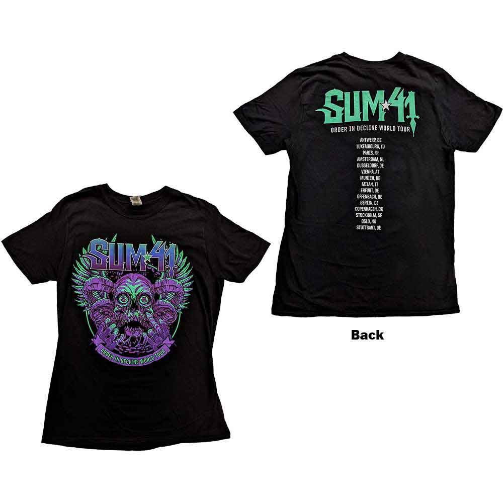 Sum 41 Unisex T-Shirt Order In Decline Tour 2020 Purple Skull Black (S)