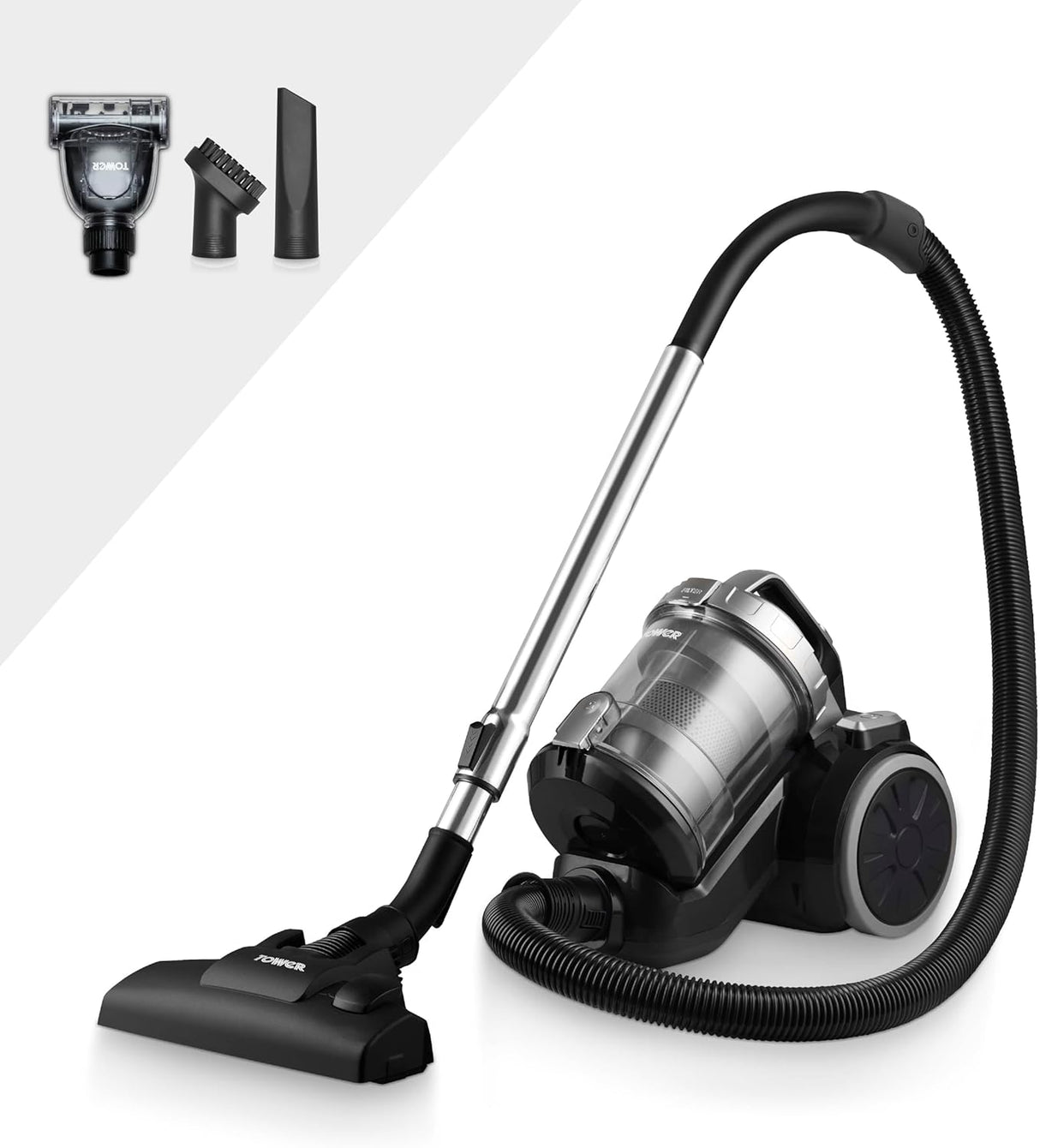 Tower TXP10PET 1.5L Cylinder Vacuum Cleaner Black/Platinum