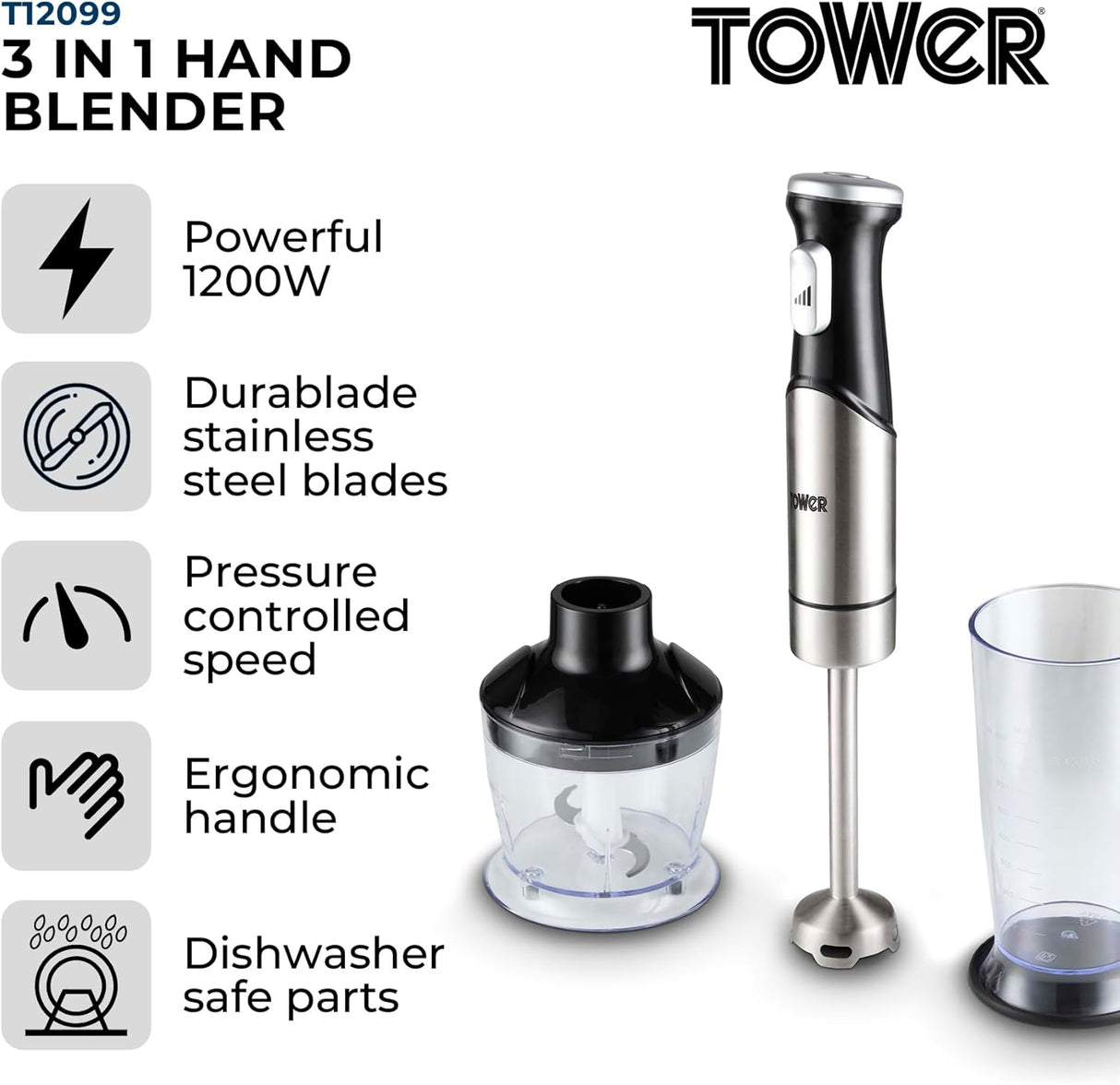 Tower T12099 1200W 3-in-1 Hand Blender