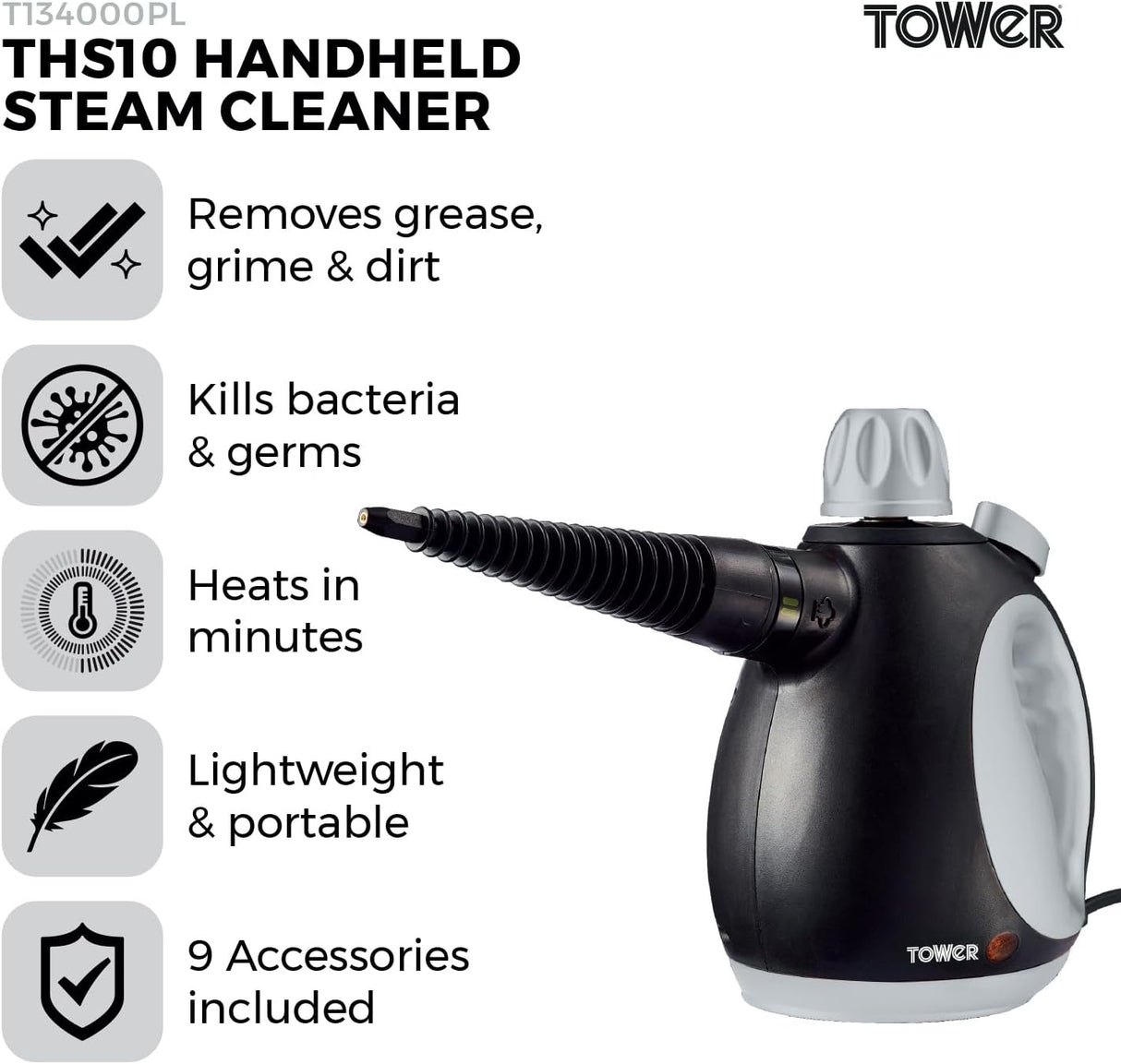 Tower THS10 Handheld Steam Cleaner Black