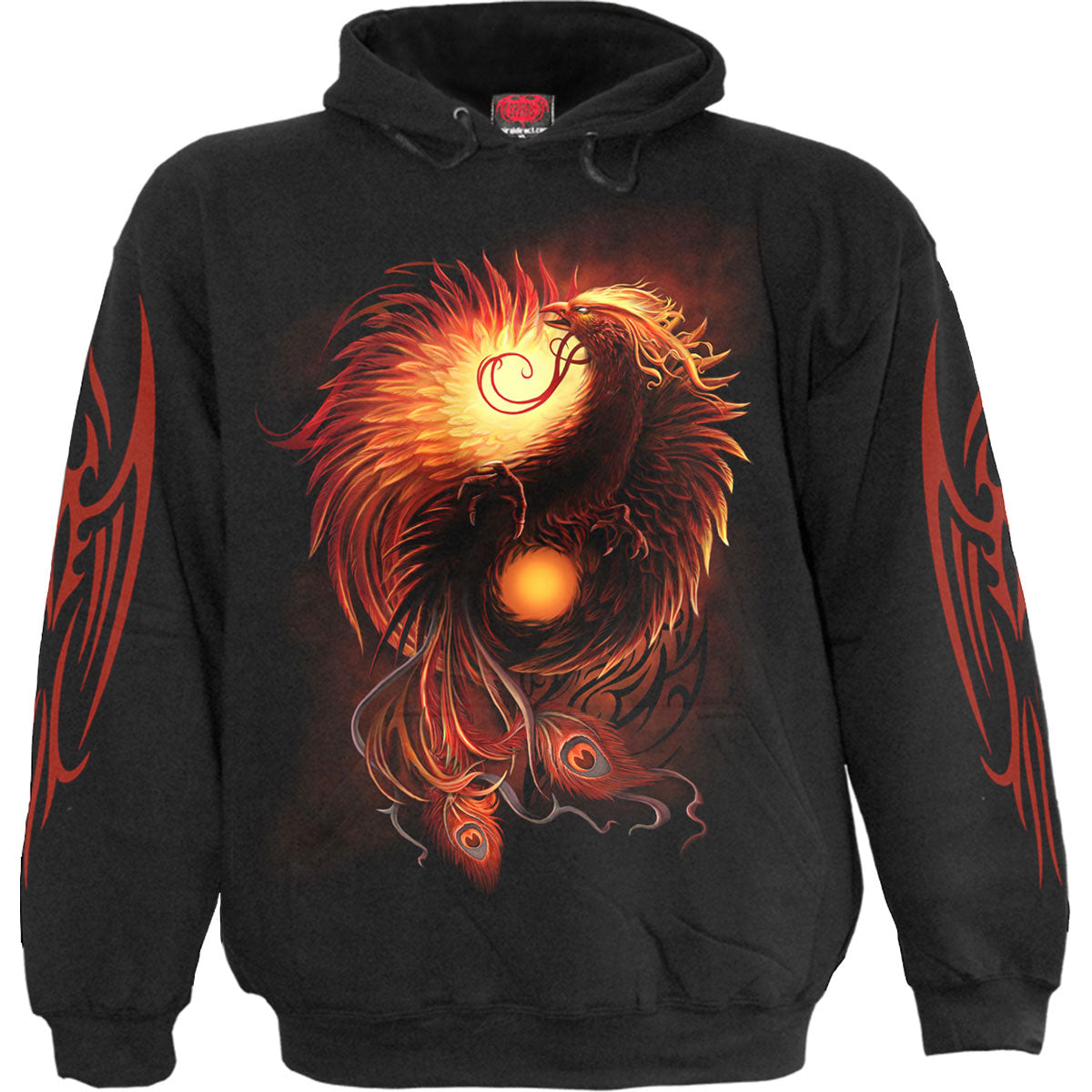 Spiral Unisex Pullover Hoodie Phoenix Arisen (Back & Sleeve Print) Black (L)