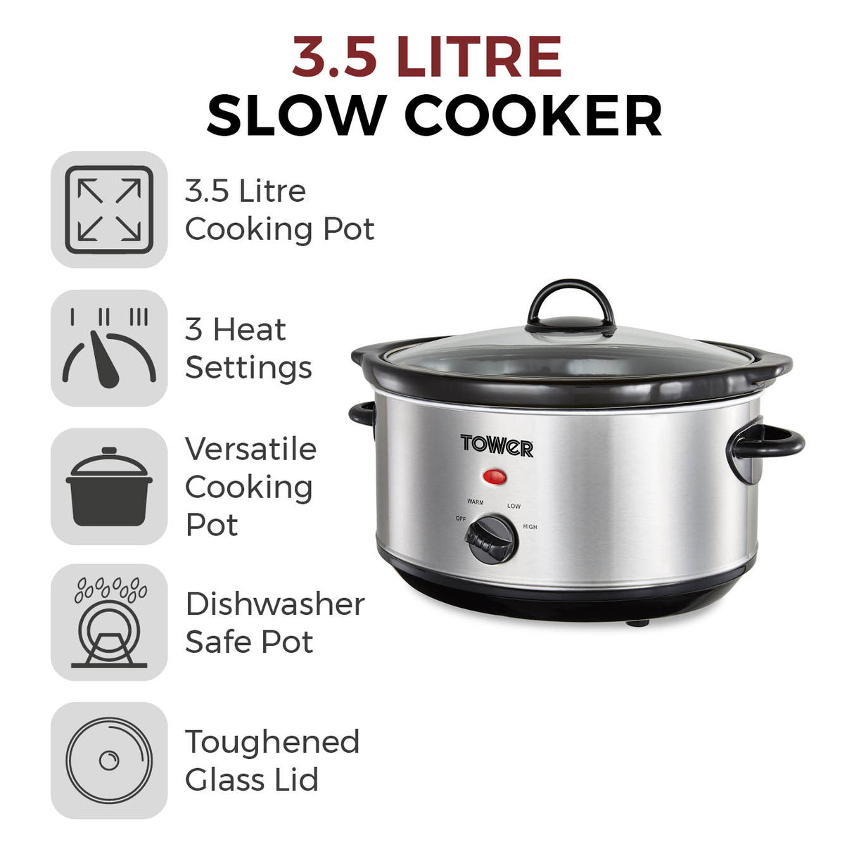 Tower T16039Y 3.5L Slow Cooker Stainless Steel