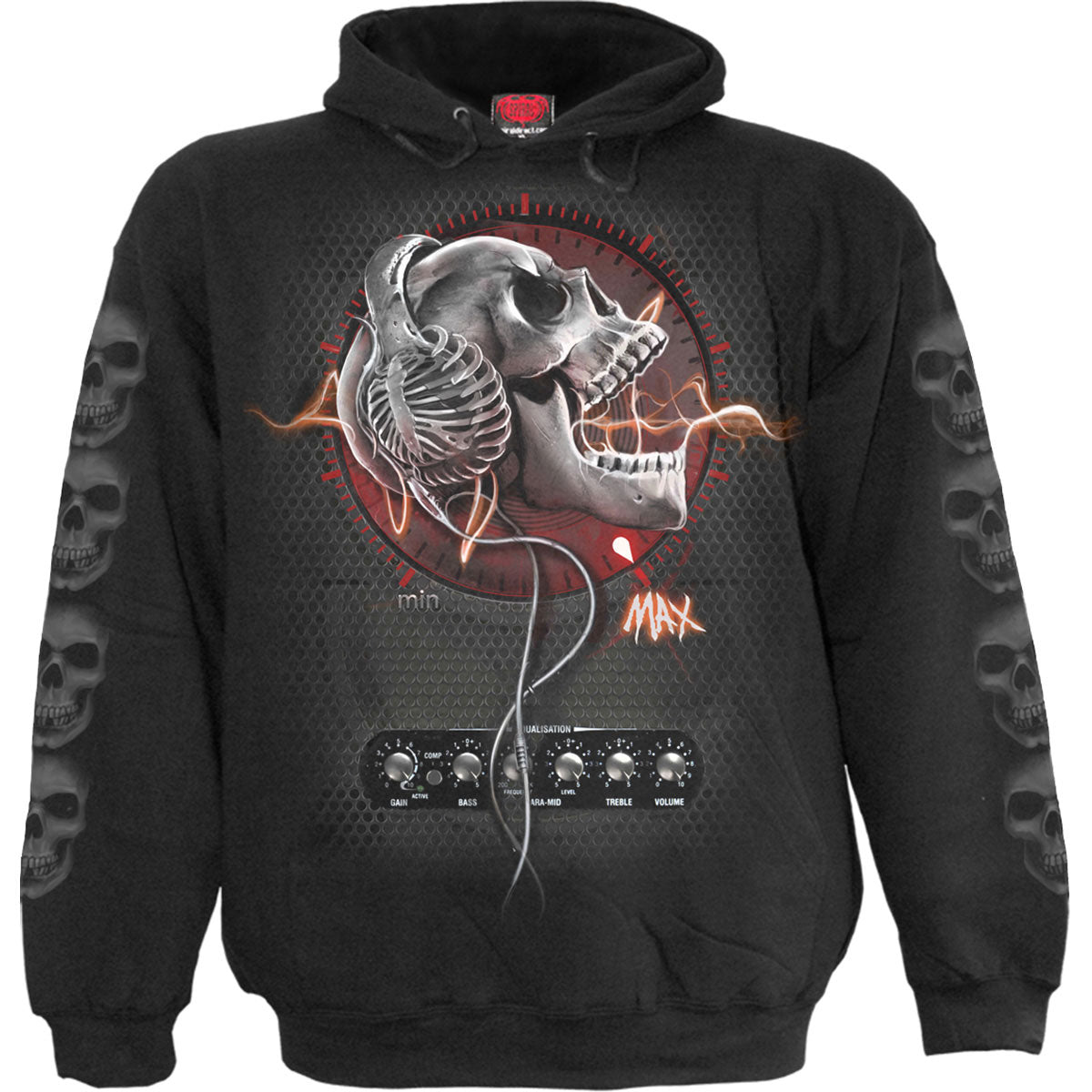 Spiral Kids Pullover Hoodie Never Too Loud (Back & Sleeve Print) Black (XXL)