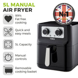Tower Vortx T17090 5.0L Manual Basket Air Fryer Black