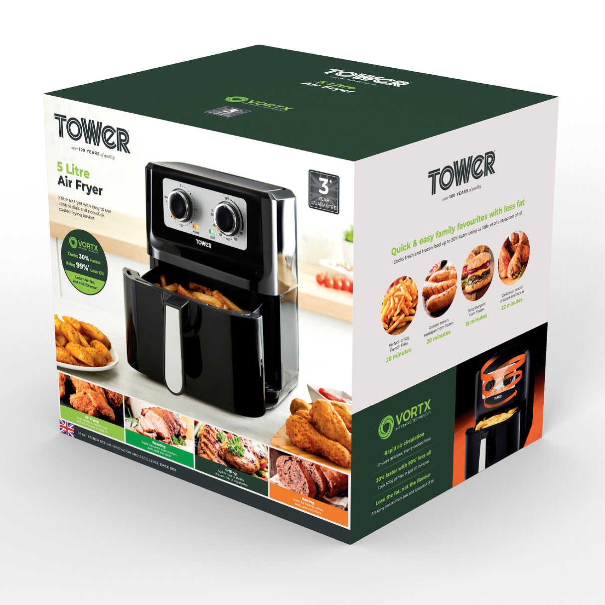 Tower Vortx T17090 5.0L Manual Basket Air Fryer Black