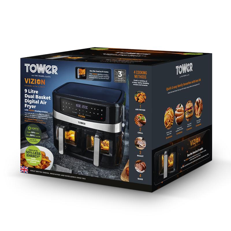 Tower Vortx Vizion T17100 9.0L Digital Dual Basket Air Fryer Black