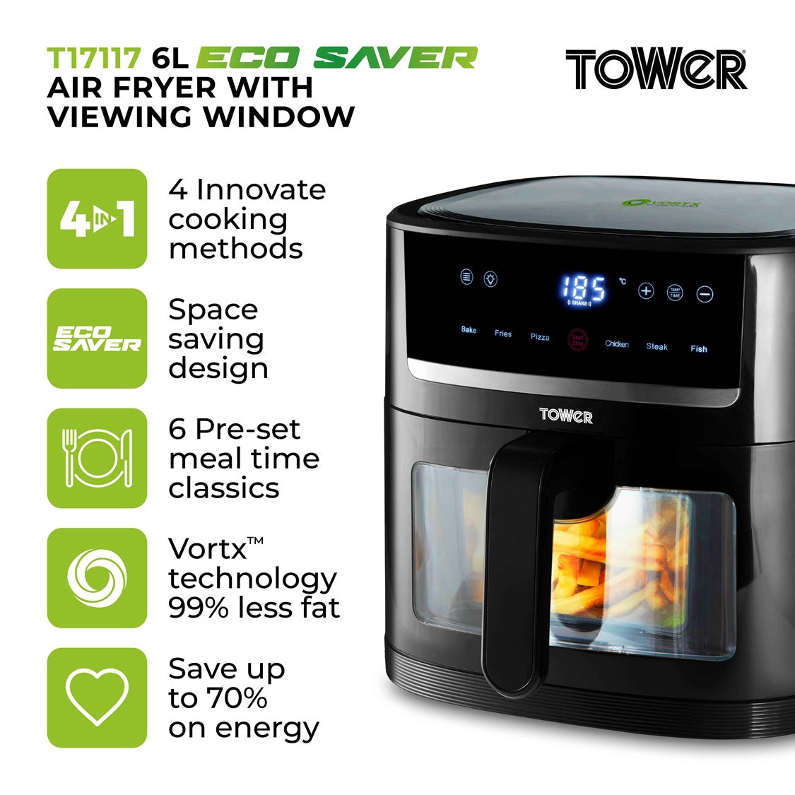 Tower Vortx Vizion T17117 6.0L Digital Basket Air Fryer Black