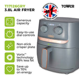 Tower Vortx T17126GRY 3.8L Manual Basket Air Fryer Grey/Rose Gold