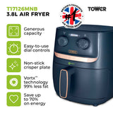 Tower Vortx T17126MNB  3.8L Manual Basket Air Fryer Midnight Blue/Rose Gold