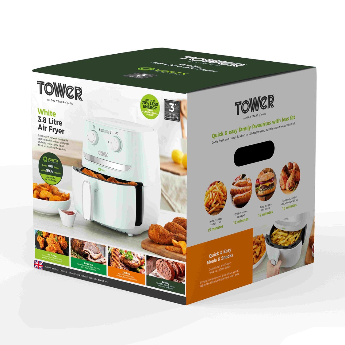 Tower Vortx T17126WHT 3.8L Manual Basket Air Fryer White/Silver