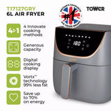 Tower Vortx T17127GRY 6.0L Digital Basket Air Fryer Grey