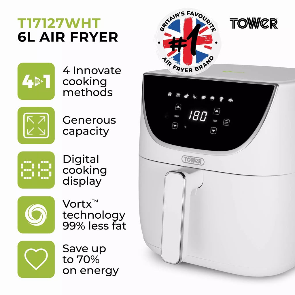 Tower Vortx T17127WHT 6.0L Digital Basket Air Fryer White