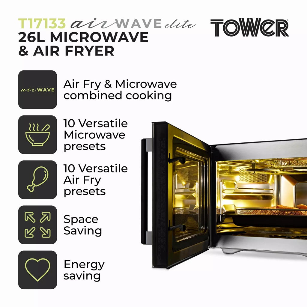 Tower Vortx T17133 26L 900W Digital Microwave Air Fryer Oven Black