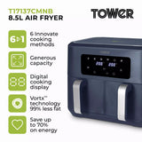Tower Vortx T17137CMNB 8.5L Digital Dual Basket Air Fryer Midnight Blue