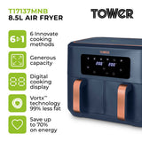 Tower Vortx T17137MNB 8.5L Digital Dual Basket Air Fryer Midnight Blue/Rose Gold