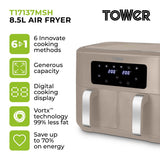 Tower Vortx T17137MSH 8.5L Digital Dual Basket Air Fryer Mushroom/Silver