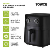 Tower Vortx T17148 4.2L Manual Basket Air Fryer Black