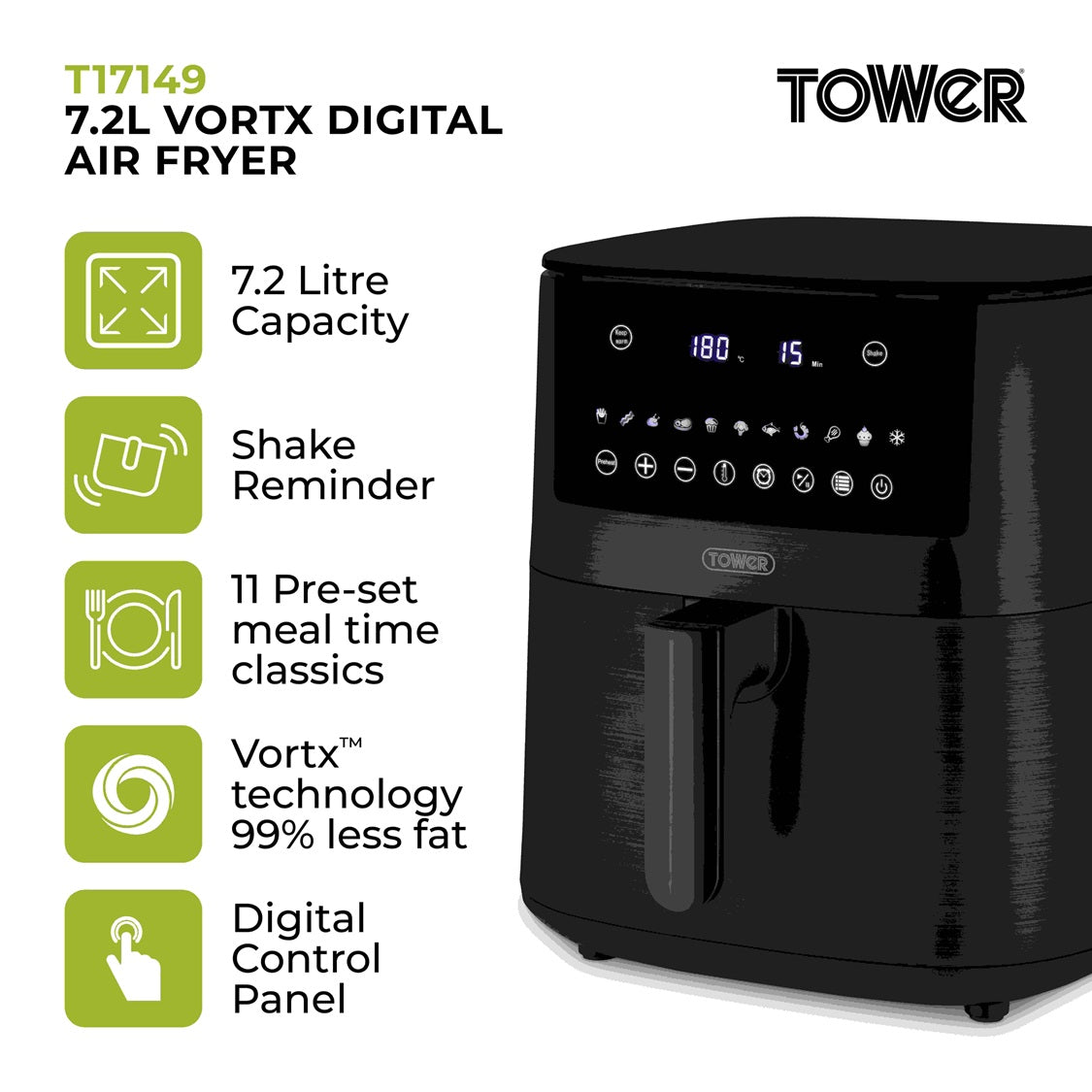 Tower Vortx  T17149 7.2L Digital Basket Air Fryer Black