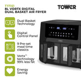 Tower Vortx Vizion T17151 8.0L Dual Basket Air Fryer Black