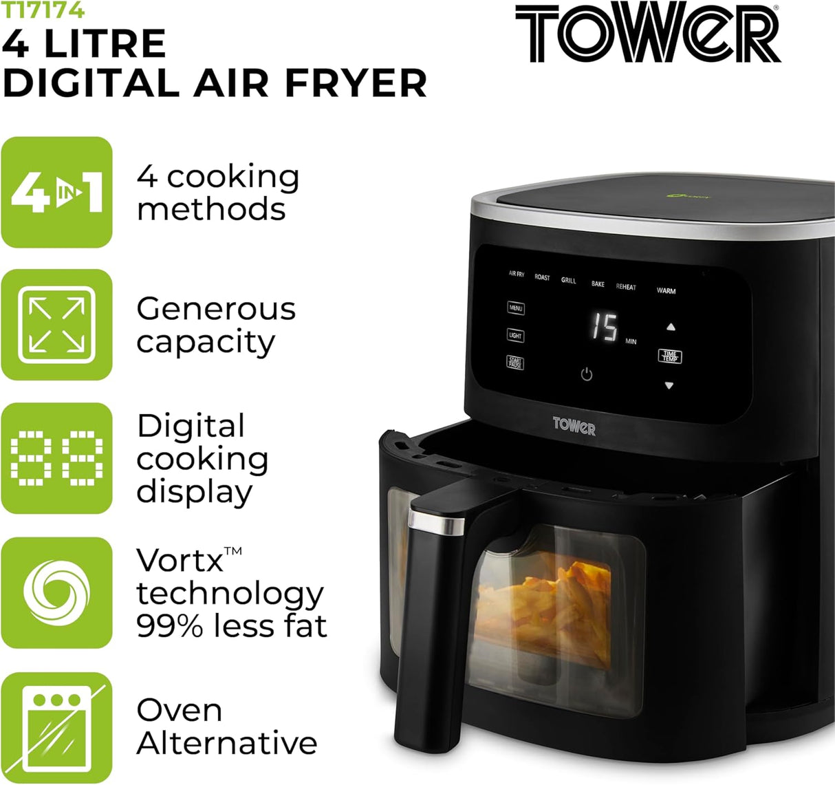 Tower Vortx Vizion T17174 4.0L Digital Basket Air Fryer Black
