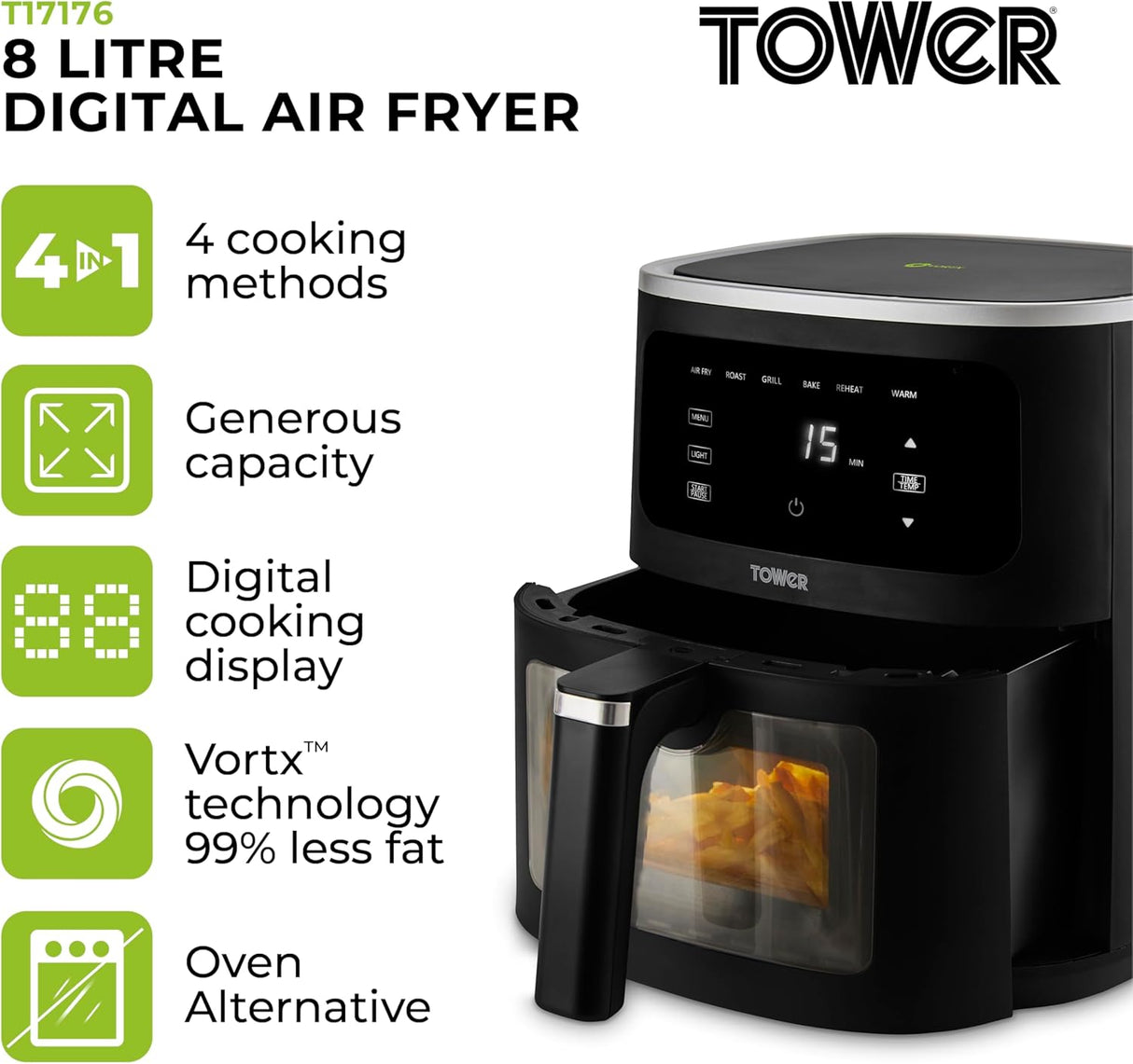 Tower Vortx Vizion T17176 8.0L Digital Basket Air Fryer Black